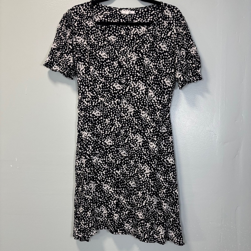 Maurices Womens Black White Polka Dot Button Front Mini Dress S